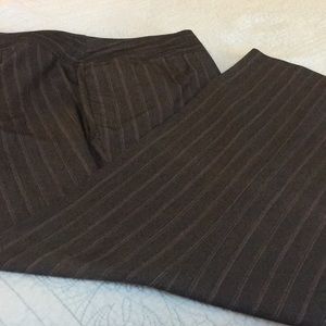 Grey dress pants with a pink pin strip